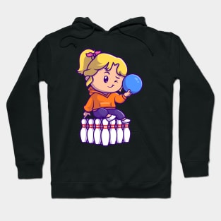 Cute Girl Playing Bowling Cartoon Hoodie